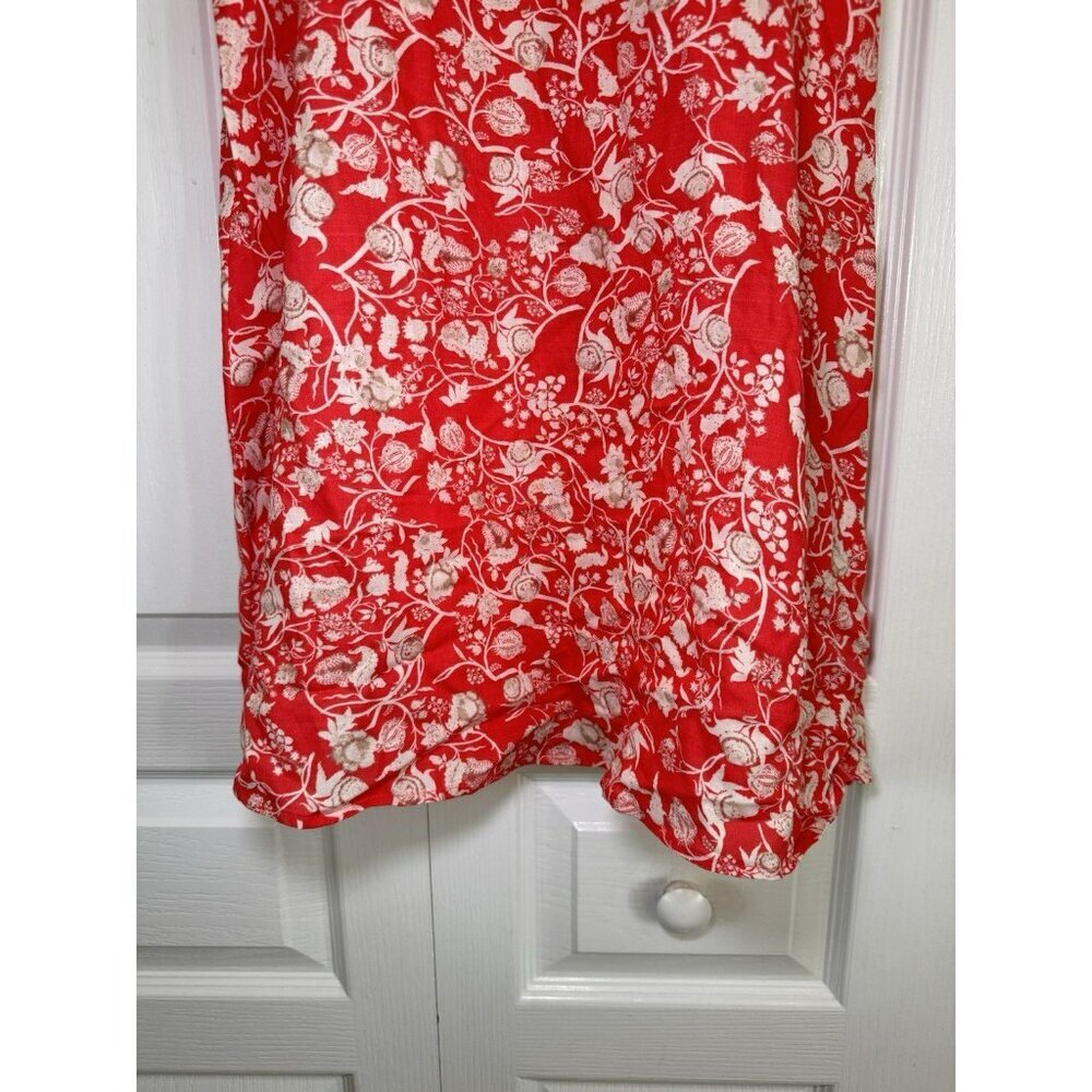 Red Floral Mini Dress Women US 8 Puff Sleeve Square Neck Summer - Picture 4 of 9